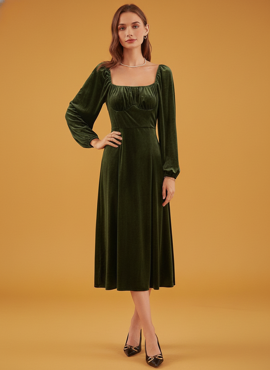 Long Sleeve Velvet Dress