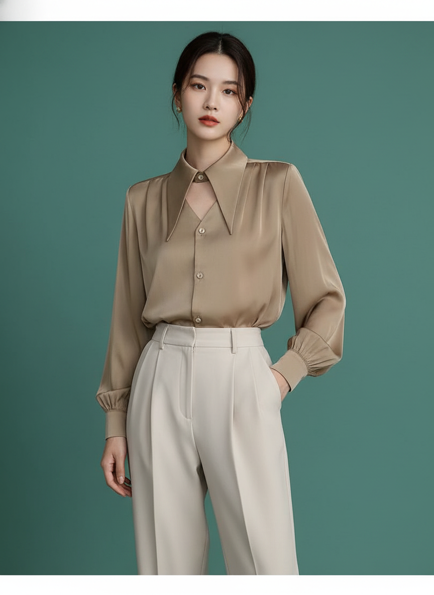Niche OL Satin Surface Shirt Top