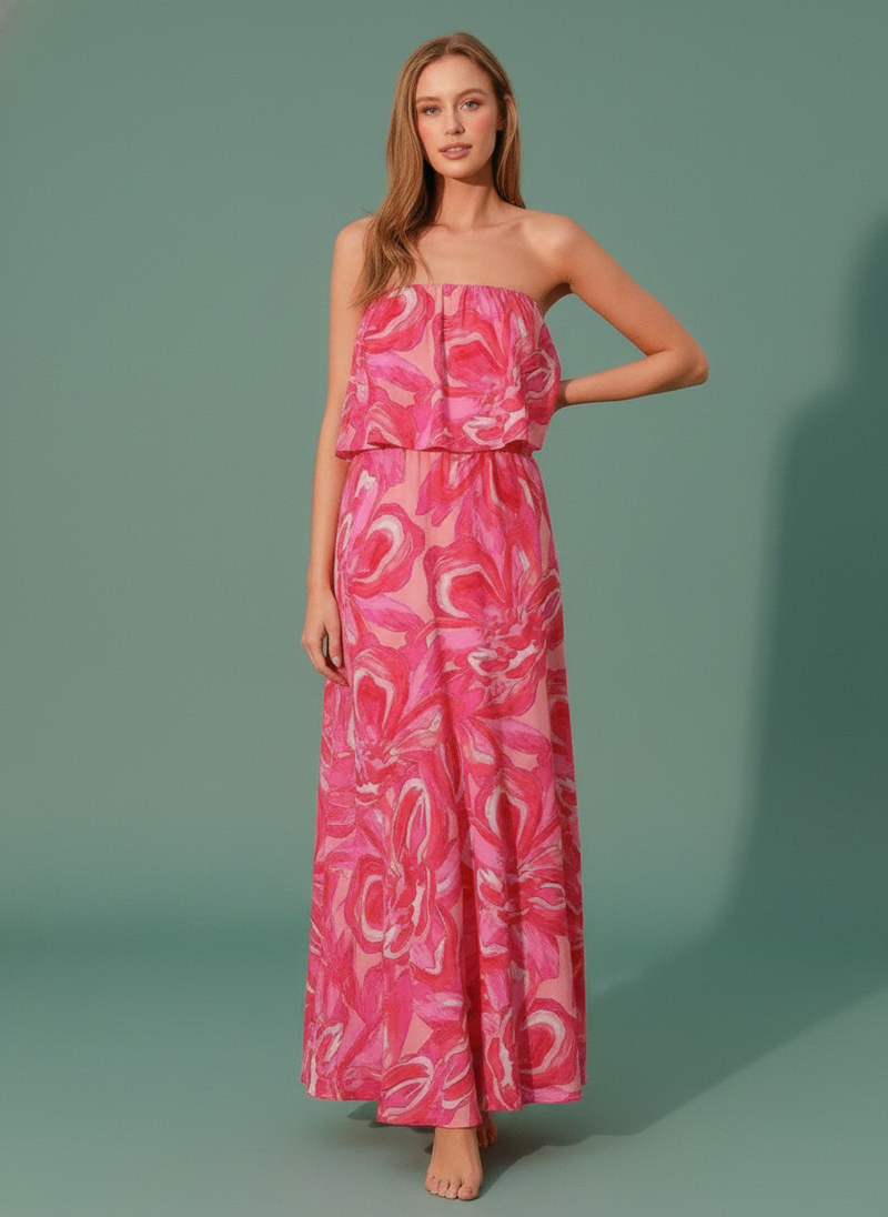 Chasing Petals Strapless Maxi Dress
