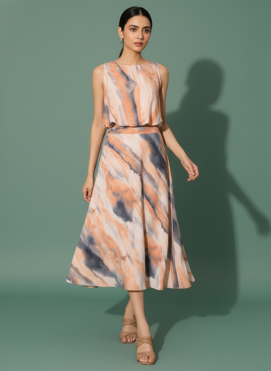 Cloud Tie Dye Midi Swing Skirt