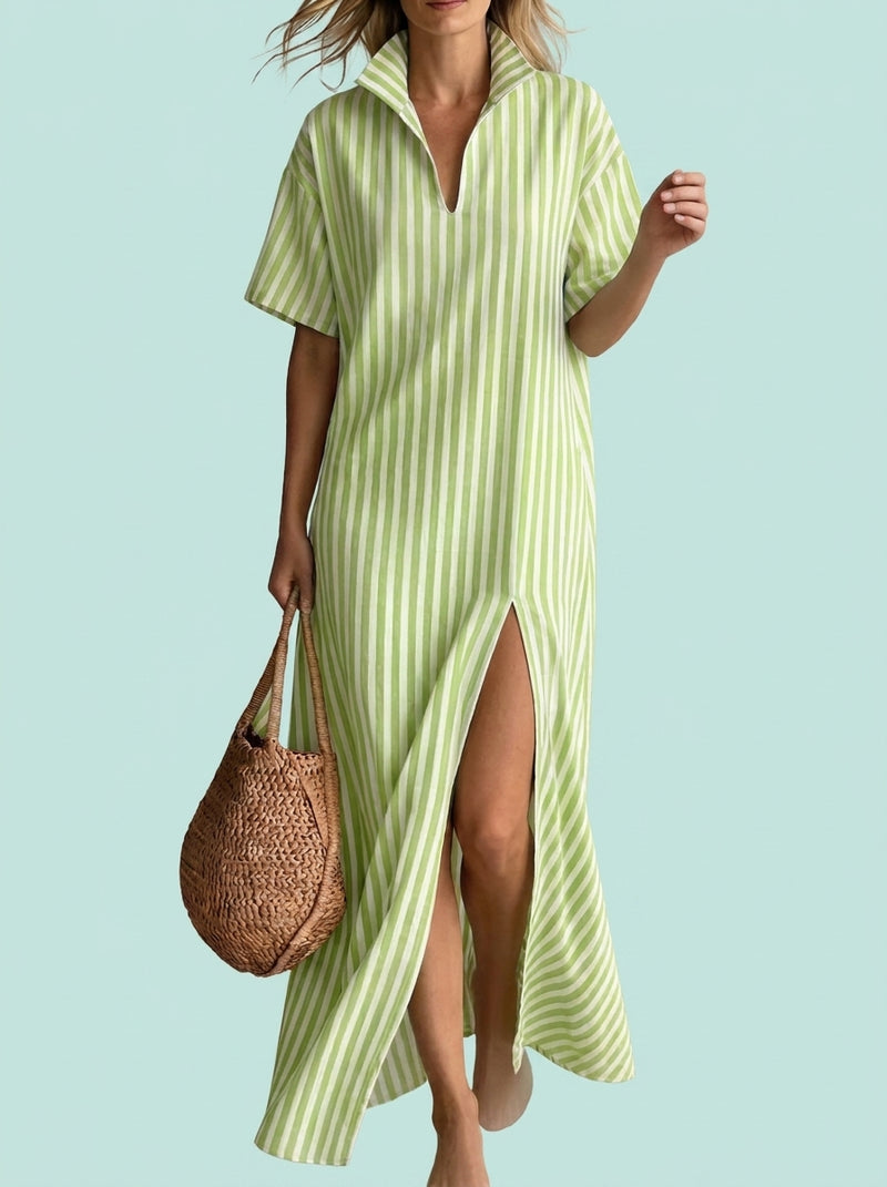 Striped High Slit Maxi Dress
