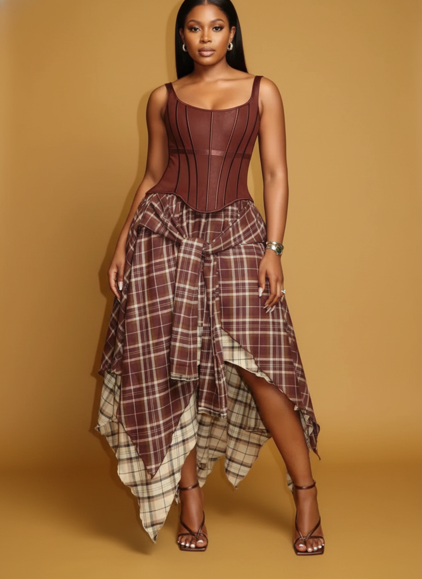 Asymmetrical Plaid Skirt