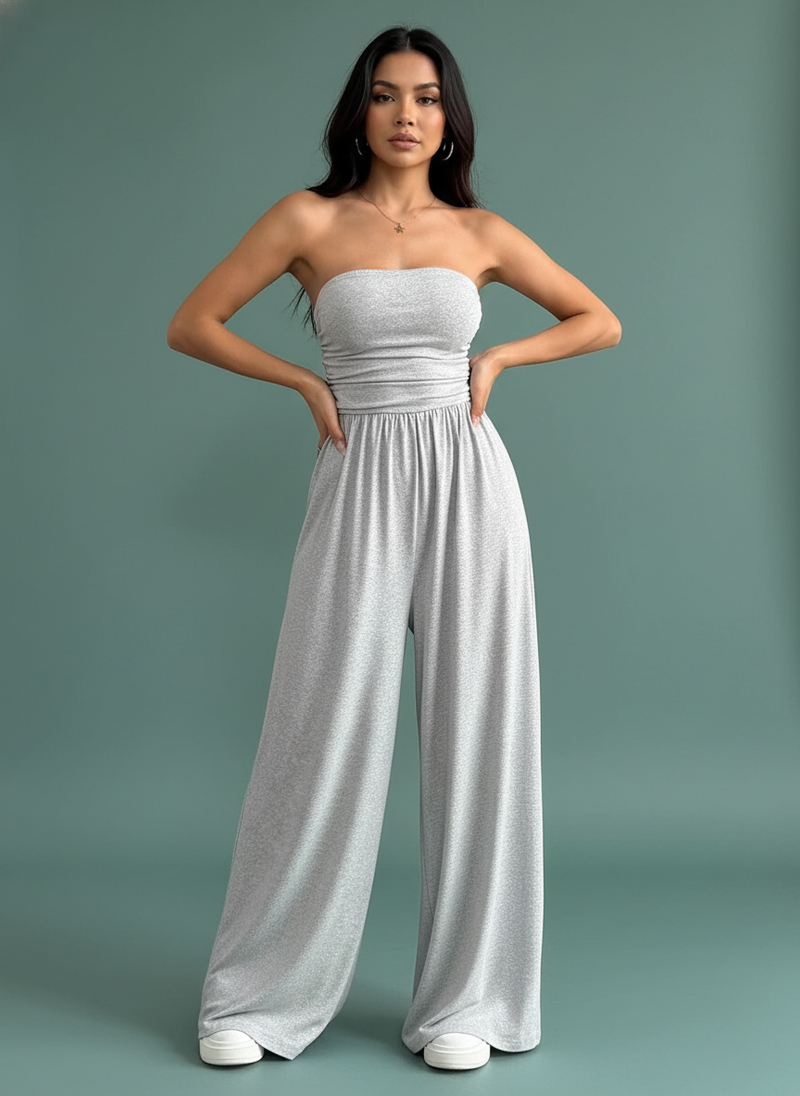 Effortless Chic Tube Top Wide Leg Jumpsuit