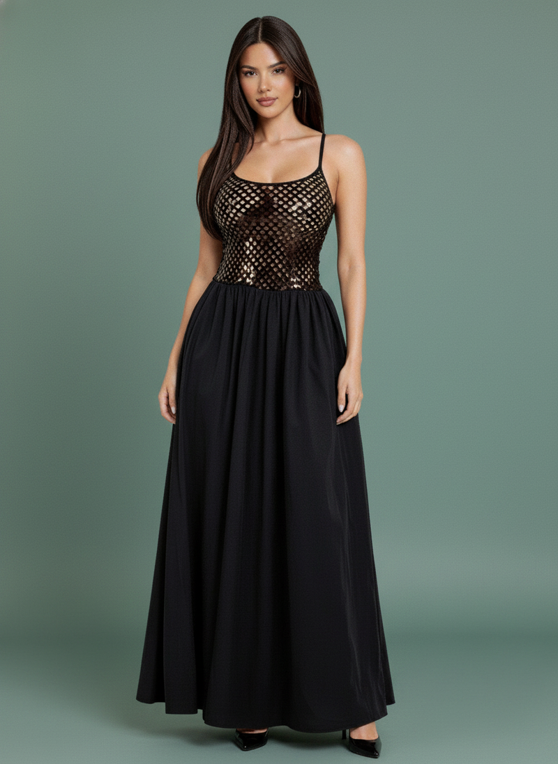 Netted Sequin Maxi Dress