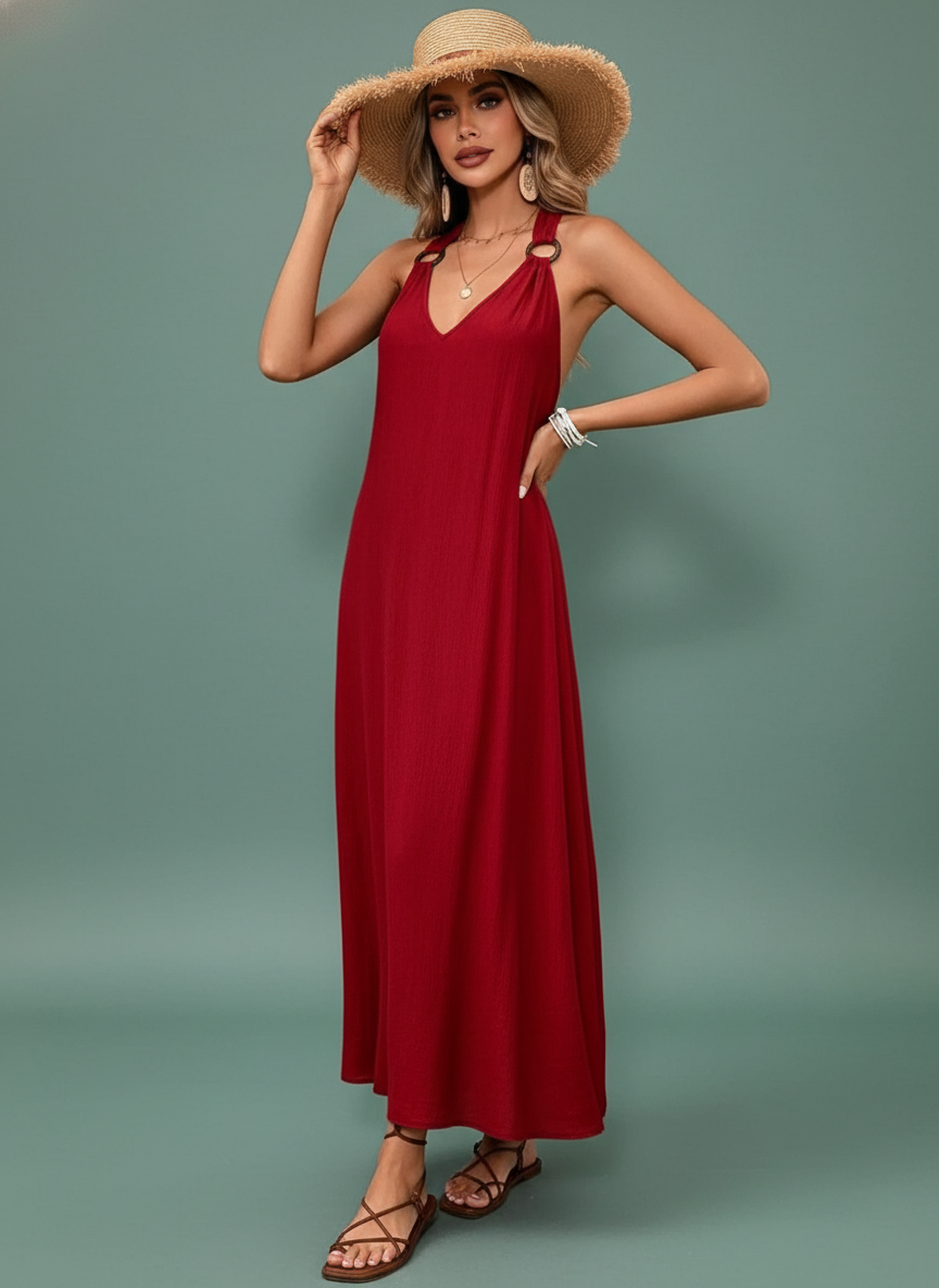 V-Neck Sleeveless Midi Dress