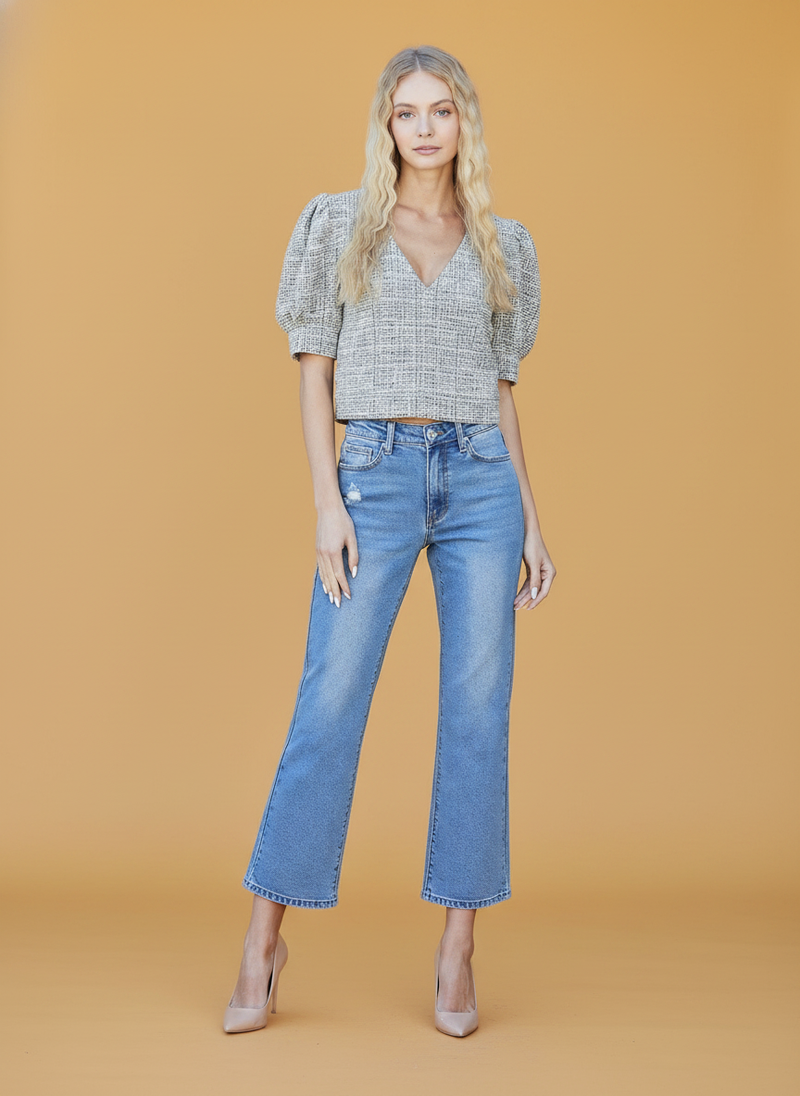 Mid Rise Crop Slim Bootcut With Stretch