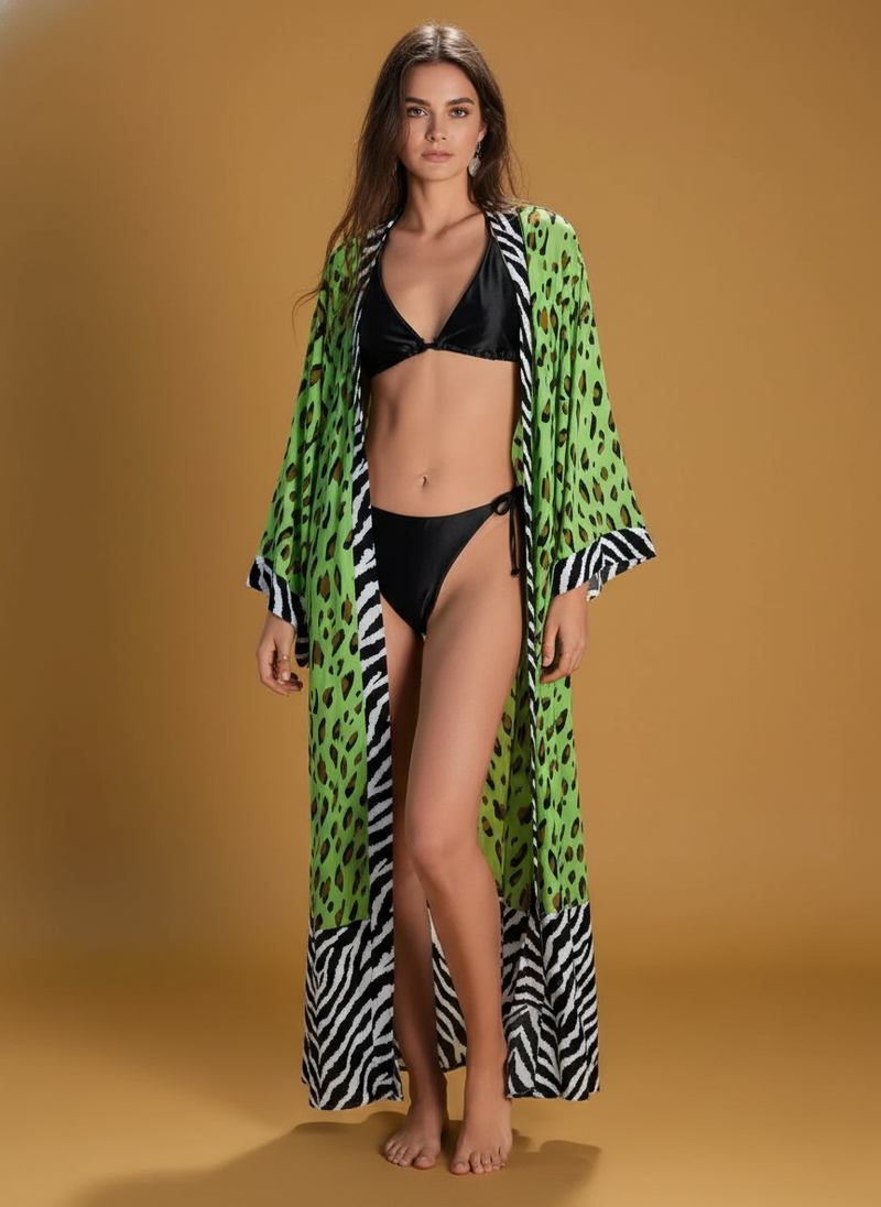 Tropical Leopard Print Kimono Beach Cover-Up