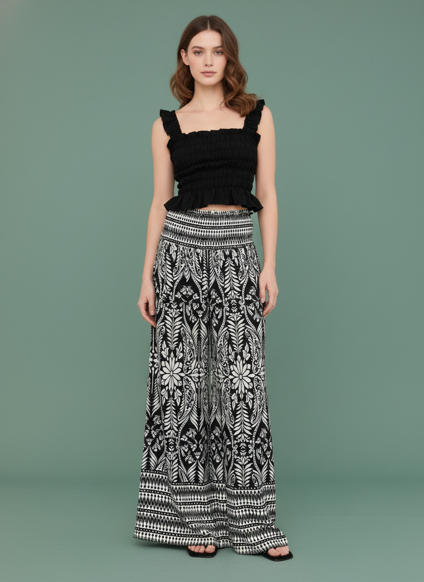 Smocked Waist Floral Pants