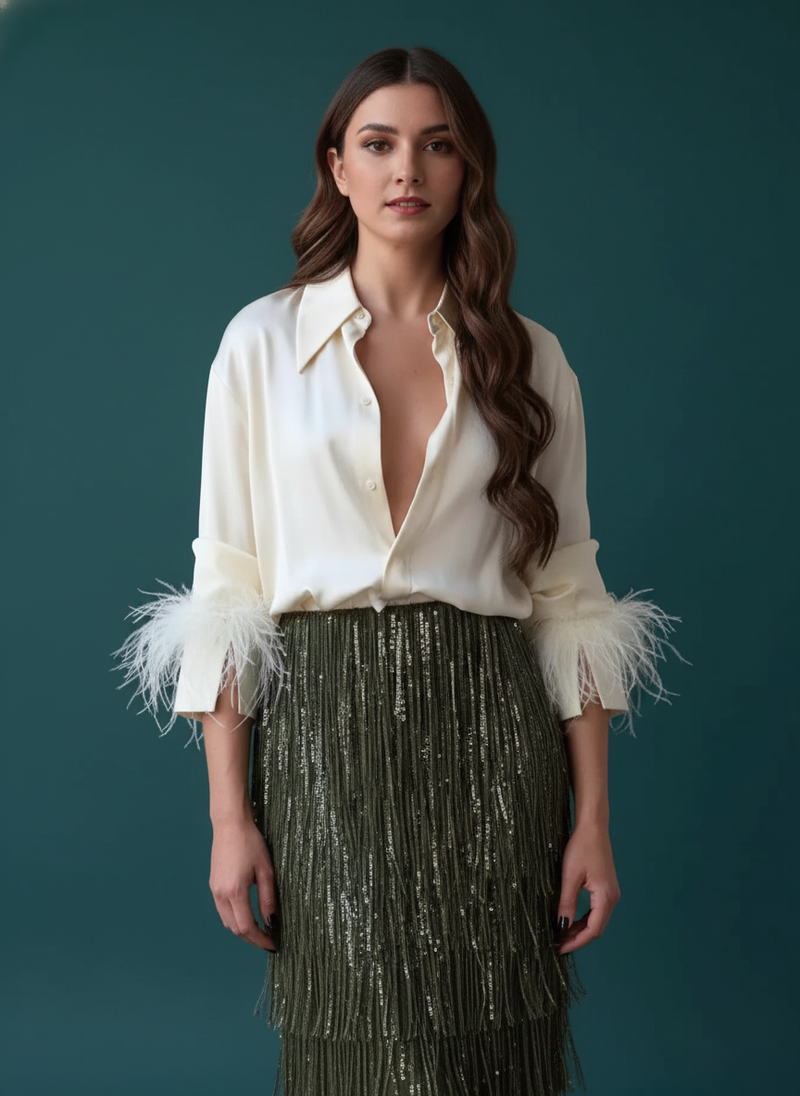 Fringe Long Sleeve Shirt & Skirt Set