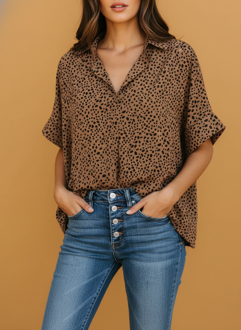 Full Size Collared Neck Half Sleeve Shirt Plus Size