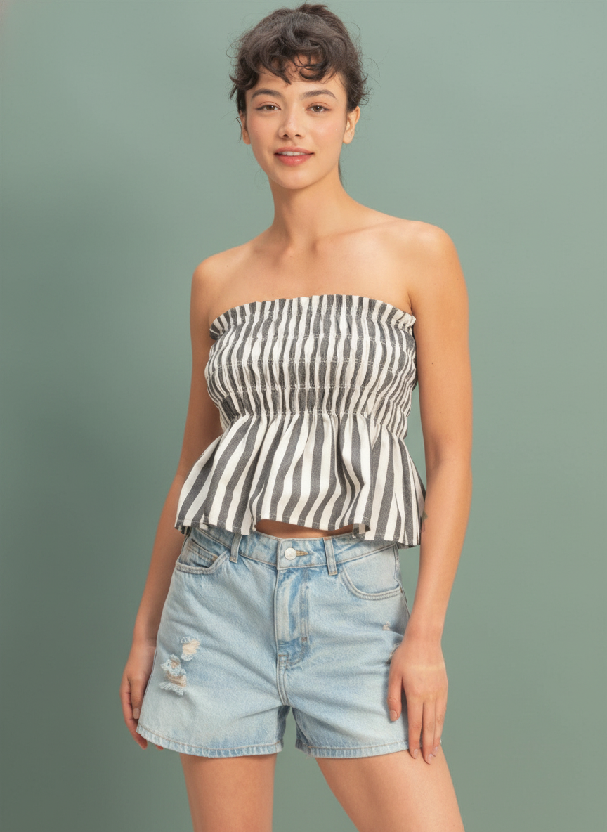 Striped Strapless Smocked Bandeau Top