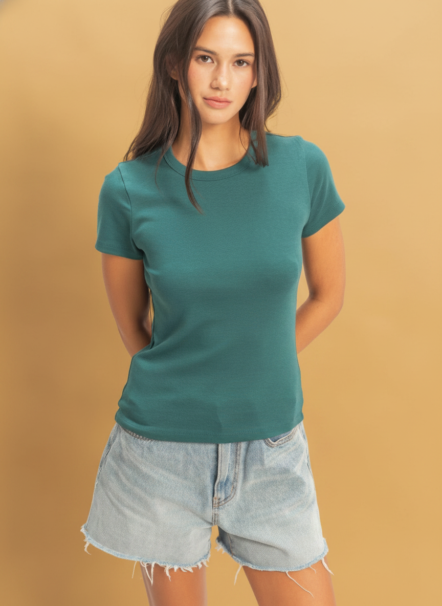 Mineral Washed Crew Neck Short Sleeve Top