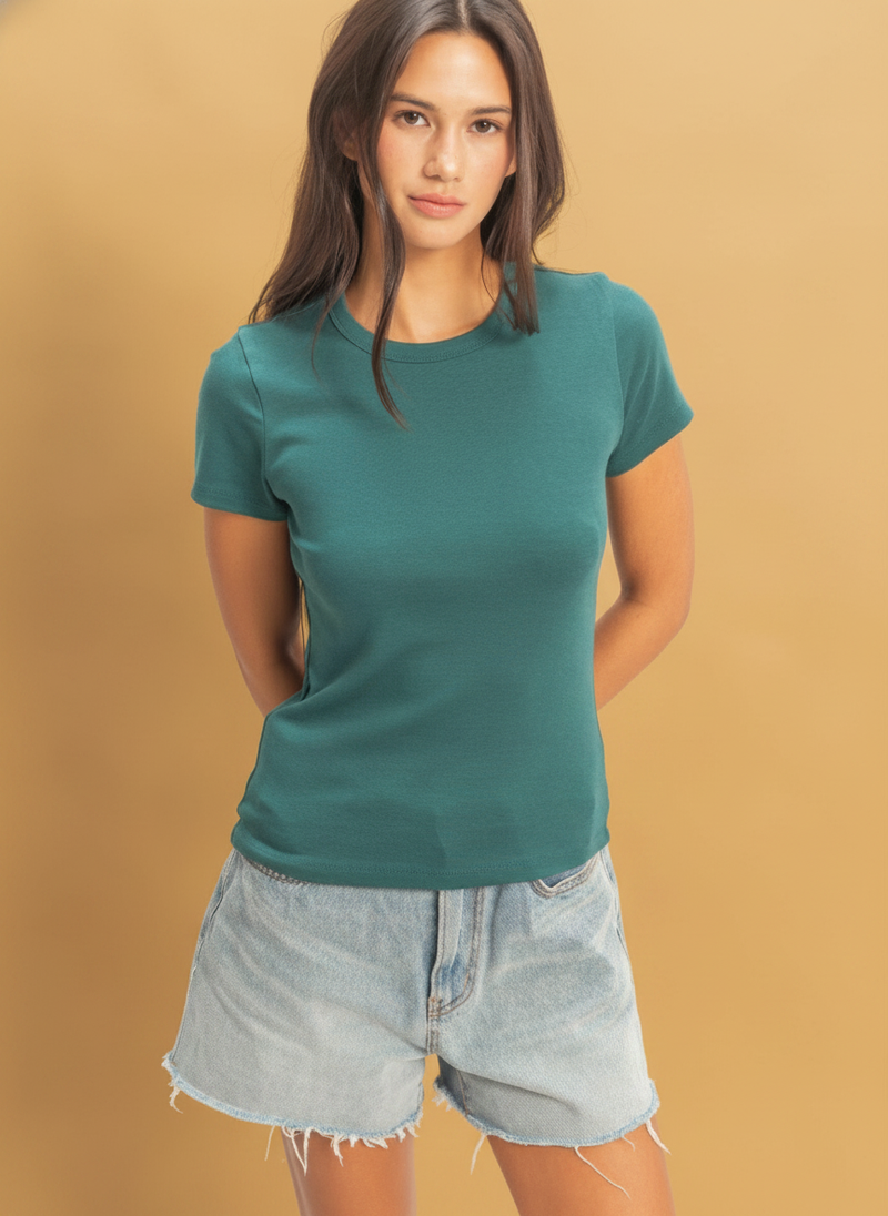 Mineral Washed Crew Neck Short Sleeve Top