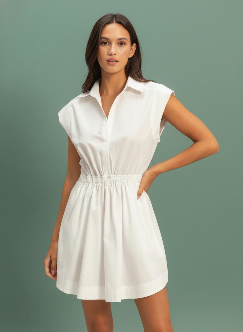 Sleeveless Collared Shirred Mini Dress