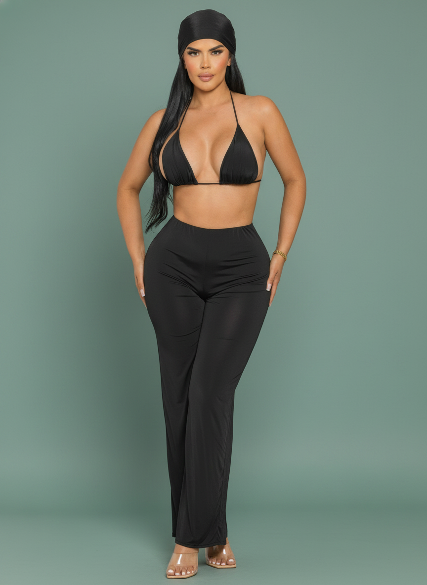 Bra Top And Pants And Bandana Set