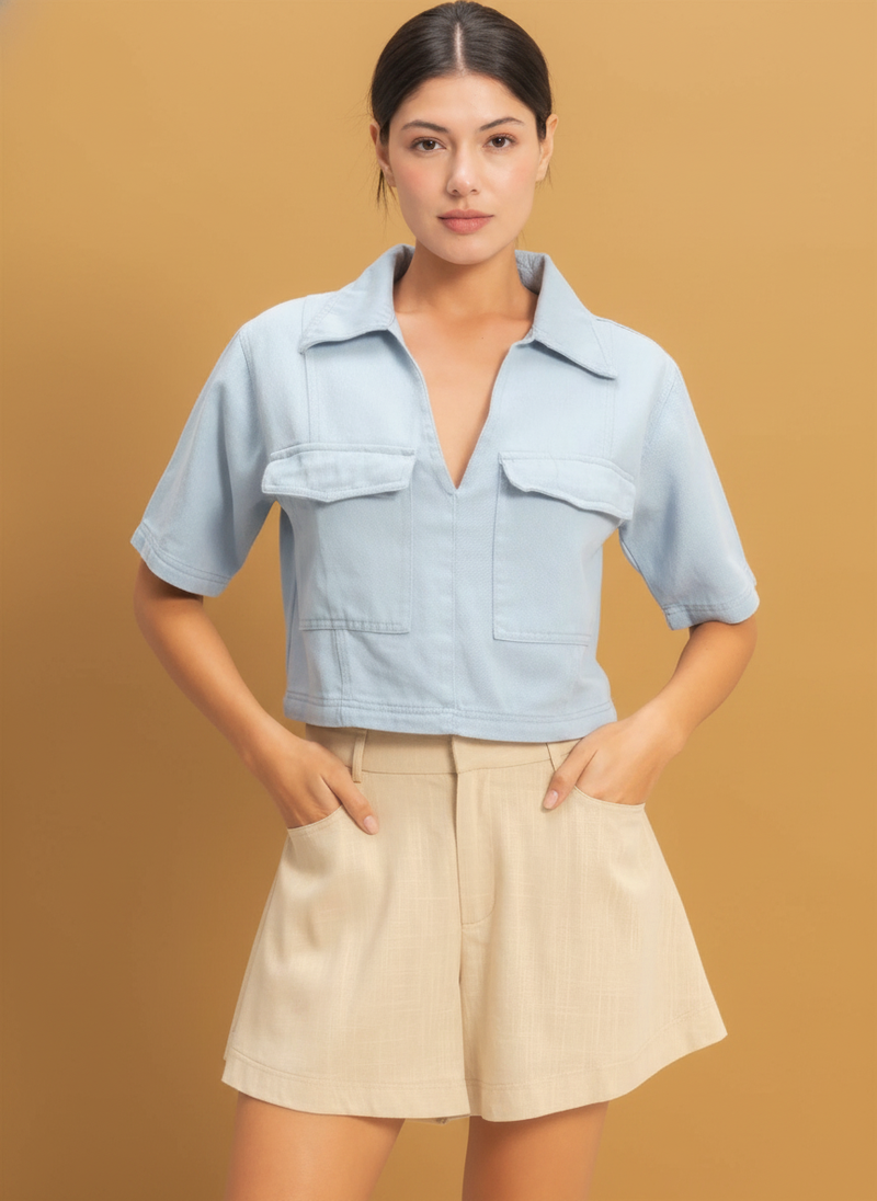 Collared V-neck Top