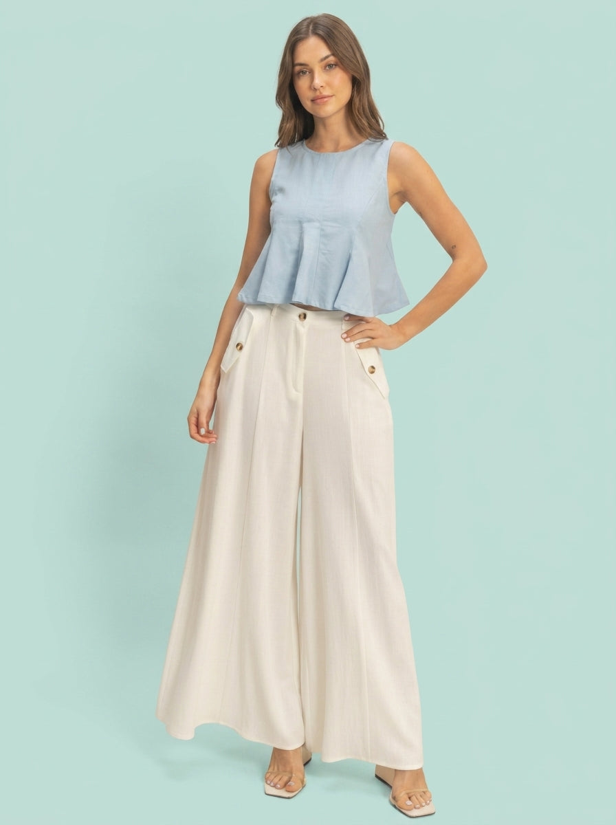 Wide-leg Flap Pocket Pants