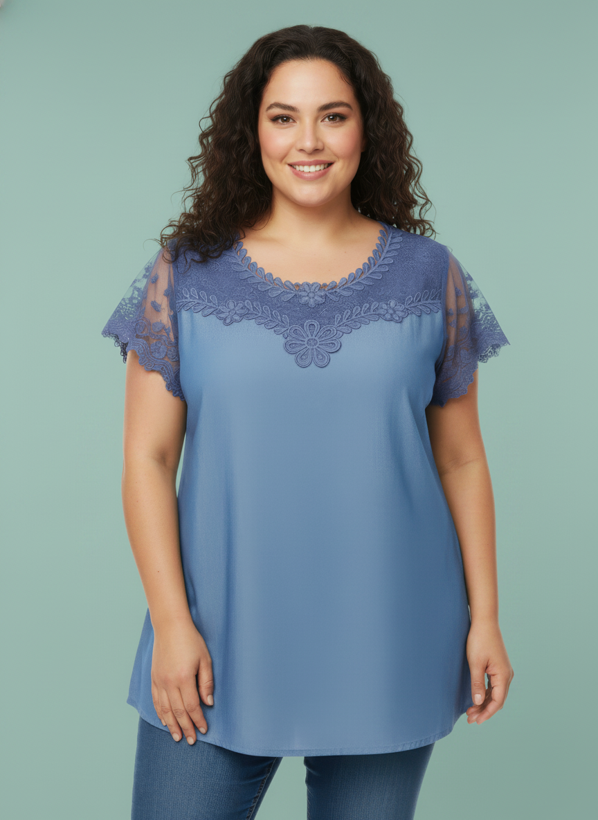 Lace Yoke Flutter Sleeve Knit Top