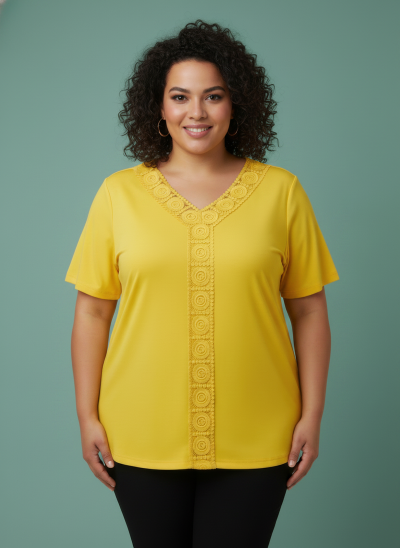 Lace Trim V-neck Short Sleeve Knit Top
