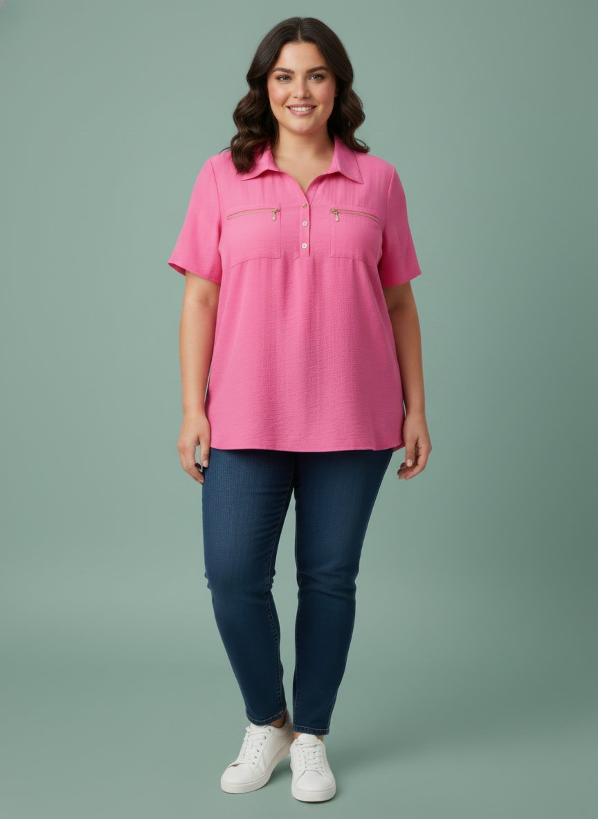 Zip Pocket Collared Knit Tunic Top