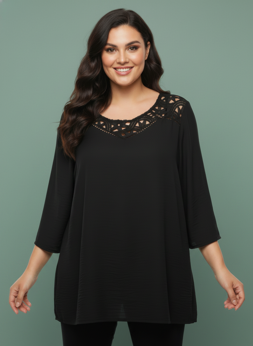 Lace Yoke Bell Sleeve Knit Tunic