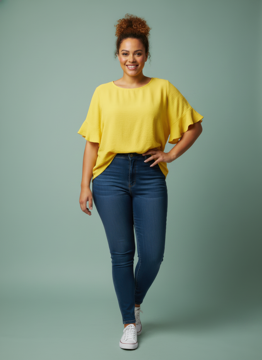 Textured Ruffle Sleeve Short Sleeve Top