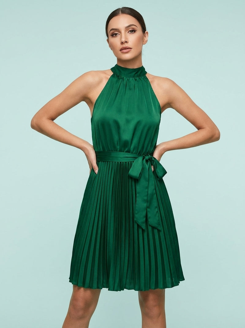 Halter Strapless Dresses Solid Pleated Skirt Beach Sundress