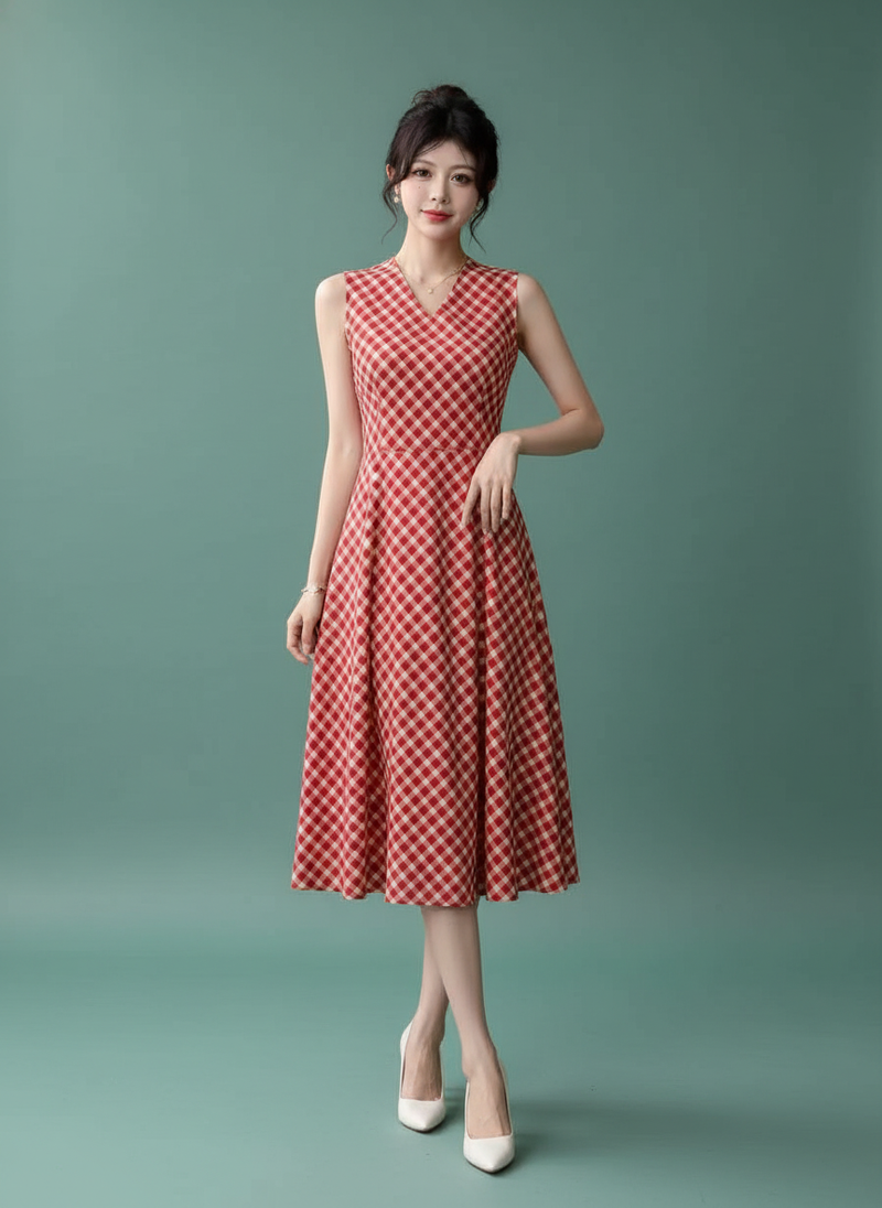 Strawberry Red And White Check Skirt A- Line