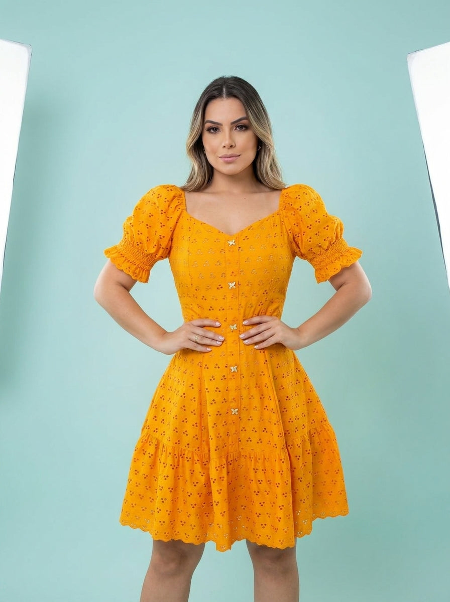 Short Sleeve Waist-controlled Hollow Dress