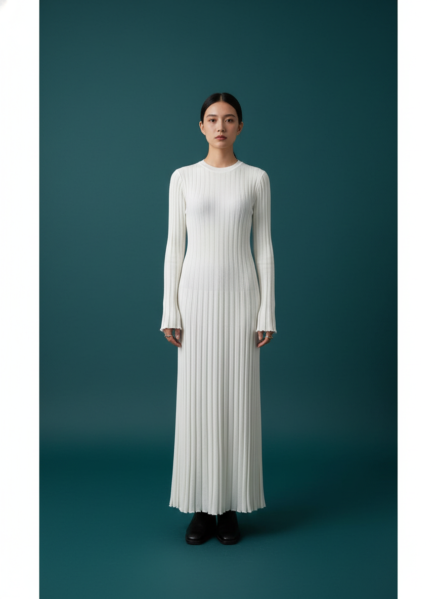 Knitted Dress Waist-tight Round Neck